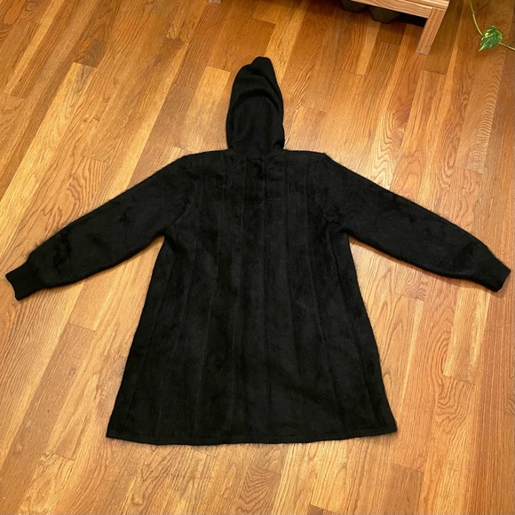 Cozy Black Angora Wool Sweater Coat with Giant Hood and Pockets Very Warm - M - Picture 2 of 12